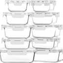 M MCIRCO 10-Pack Glass Food Storage Container with Lids, Airtight Lunch Bento Boxes, Glass Meal Prep Container,Microwave, Oven, Freezer and Dishwasher Friendly, White