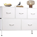 WLIVE 5 Drawer Dresser for Bedroom, Wide Chest of Drawers, White
5 roomy fabric drawers, Wide low-profile design, Bedroom or closet use, Sturdy steel frame, Smooth wood tabletop