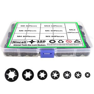 320 Pieces 7 Sizes Push Nuts Assortment,Internal Tooth Star Lock Washers,Quick Speed Locking Washers, Push Nuts, Speed Clips Retaining Clips Fasteners Assortment Kit
