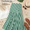 EXLURA Women's Boho Striped Maxi Skirt High Waisted A-Line Summer Beach Long Skirts with Lining Casual Flowy Vacation Outfits Green (XL)