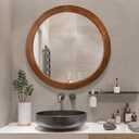 CULER Round Wood Mirror 24 Inch,Circle Mirror with Walnut Frame for Wall,Rustic Decorative Round Wall Mirror for Bathroom Bedroom EntrywayWalnut Brown