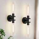 Wall Sconces Set of Two, Hardwired Matte Black Bathroom Sconces Wall Lighting with Clear Glass, Modern Sconces Wall Decor Set of 2 Wall Light fixtures for Bathroom Mirror Hallway (Bulbs Not Included)