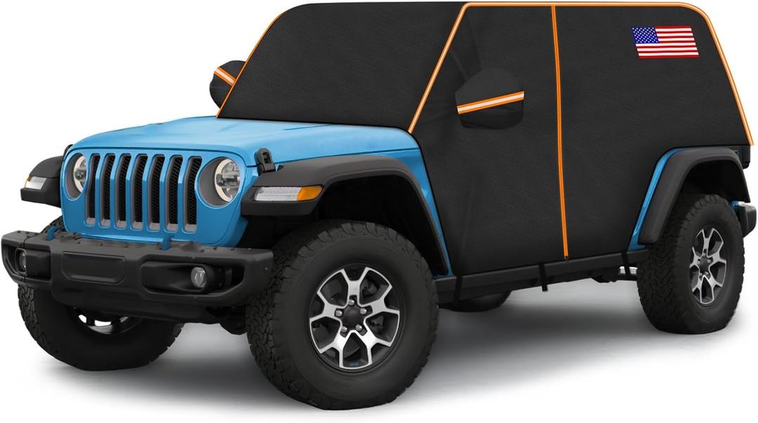 Cab Cover for 2007-2024 Jeep Wrangler JK JL 4 Door Wrangler Car Covers Waterproof All Weather Sun Rain UV Protection, Half Car Cover with 420D Oxford Rain Covers for Wrangler 4 Door with Hardtop (black)