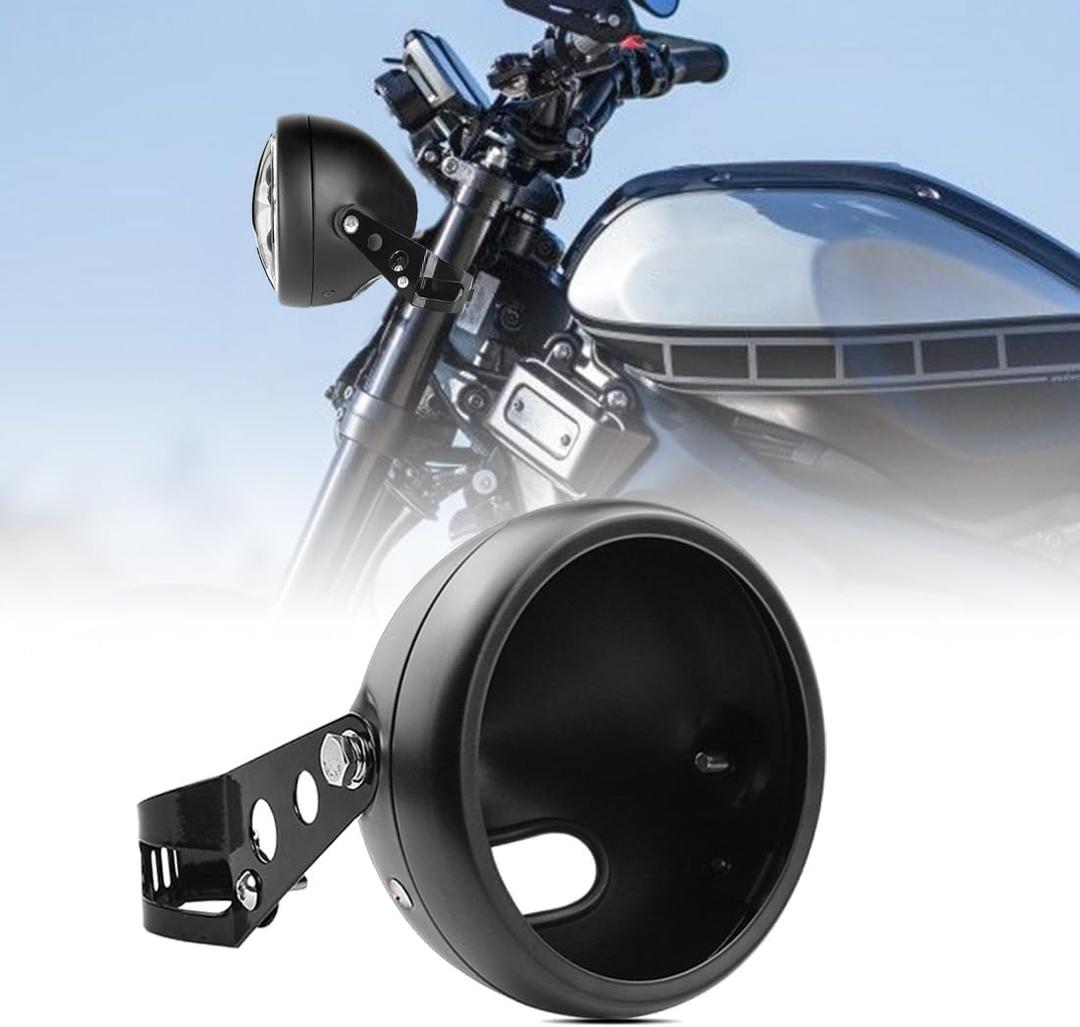 5.75 Inch Headlight Bucket Universal 5 3/4 Motorcycle Led Headlight Housing w/Mounting Brackets Fit 32-40mm Fork Tube
