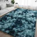 4x6 Area Rugs for Living Room, Tie-Dyed Ultra Soft Fluffy Washable Non-Slip Rug, Plush Shaggy Modern Indoor Carpet for Kids Girls and Boys Dorms Nursery Bedroom Office Home Decor, Peacock Blue