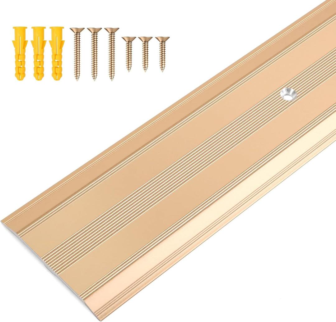 Aluminum Metal Door Threshold, Floor Transition Strip, 36'' L x 2.4'' W x 0.1'' H, Flat-Profile Threshold, Flooring Gaps Carpet Vinyl Wood, Stylish Doorway Transition Draft Protection (Gold)