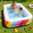 Kids Splash Pool Inflatable 74" Rectangular, Large BPA-Free PVC Kiddie Pool with Drain Plug for Ages 3-12