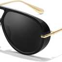 Chicid Oversized Aviator Sunglasses for Women, Tangle Free UV400 Protection Trendy Sun Glasses (A07 Black/Grey)