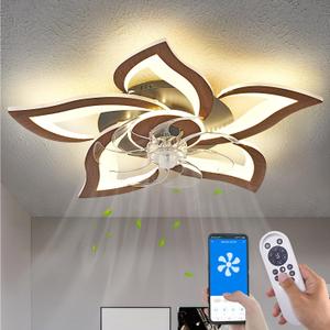 Modern Ceiling Fan with Lights, Flush Mount Ceiling Fan with Remote, Low Profile Ceiling Fan with 3 Light Color 6 Speeds, bladeless Ceiling Fans for Kitchen Bedroom (Malnutcolor)
