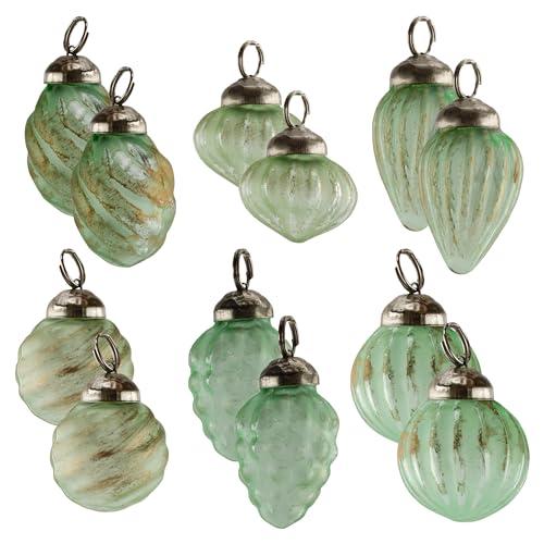 AuldHome Design Mercury Glass Finial Ornaments (Set of 12, Soda Glass, Small) Distressed Metal Antique Style Christmas Tree Decorations - 1.3 to 2-Inch Size
