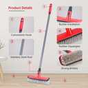 Floor Scrubber with Long Handle, 2 in 1 Scrubbing Brush Stiff Bristle Shower Cleaning Brush for Bathroom, Kitchen, Tub, Carpet, Grout, Tile(Red)