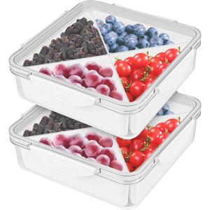 2 Pack Veggie Tray With Lid - Square Divided Serving Tray for Fridge Organizer Bins Divided Snackle Box Container with 4 Compartments for Party Serving Platter, Fruit Tray with Dip, Snack Storage 2 Pack Veggie Tray With Lid - Square Divided Serving Tray for Fridge Organizer Bins Divided Snackle Box Container with 4 Compartments for Party Serving Platter, Fruit Tray with Dip, Snack Storage