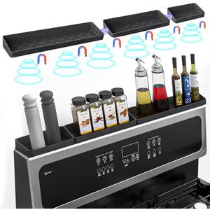 30"/24"/20" Silicone Magnetic Shelf for Stove Top for Kitchen Gadgets, Soft Flexible Strong Magnetic Heat Resistant Over the Stove Top of Shelf Spice Rack Kitchen Organizer for Back of Oven (3parts- Black)