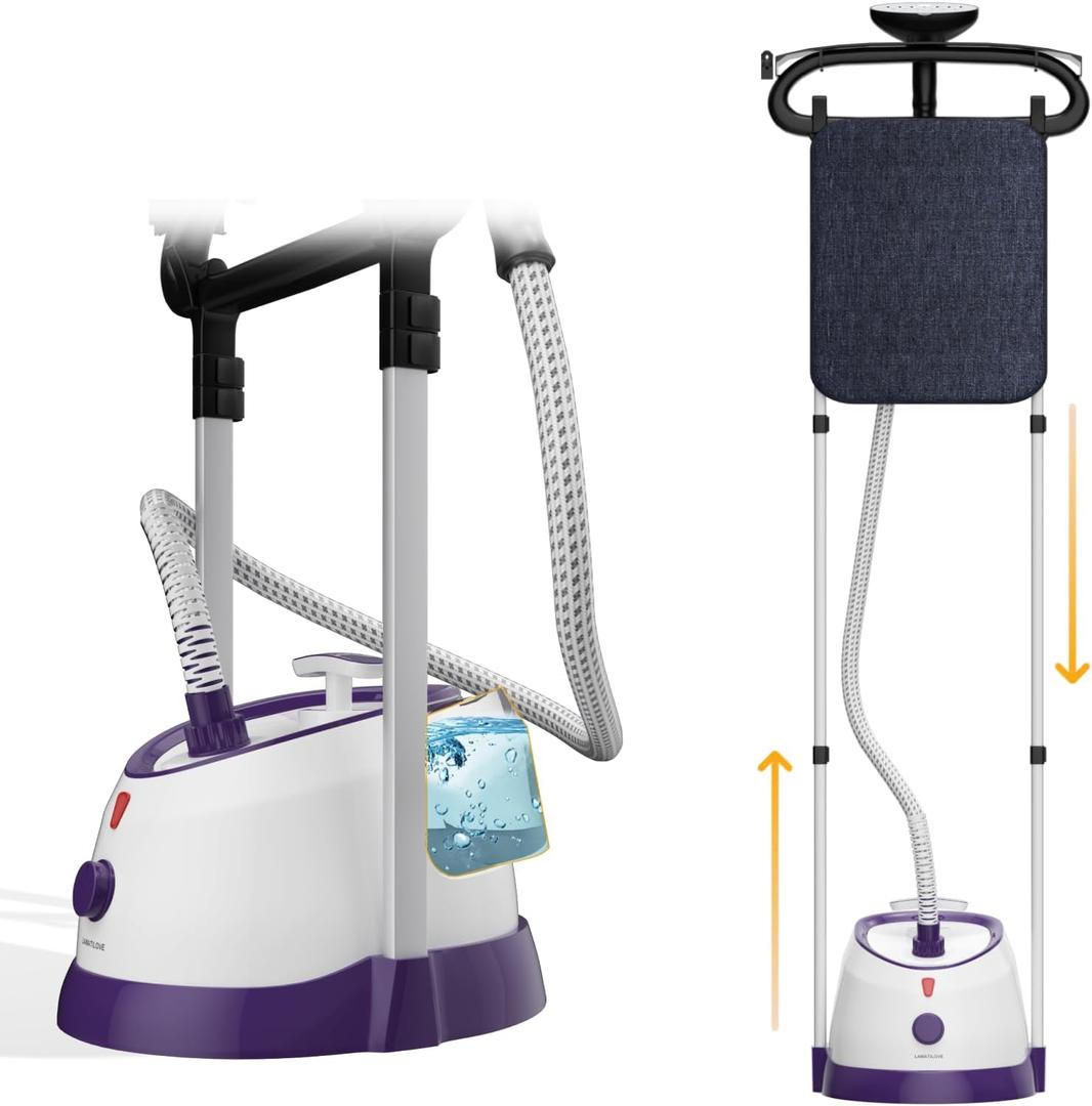 Standing Steamer for Clothes, 1800W Garment Steamer Professional with Heat-up, Dual Bar Clothing Steamer with Vertical Steaming, Built-in Ironing Board, 1.8 L Big Capacity Tank