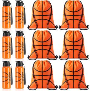 Olgaa 12 Pcs Basketball Party Favors Include 6 Pcs Water Bottle 20 oz 6 Pcs Drawstring Bag Sports Themed Reusable Drink Bottles Bulk Accessories for Players Lovers Team Gifts (Basketball)