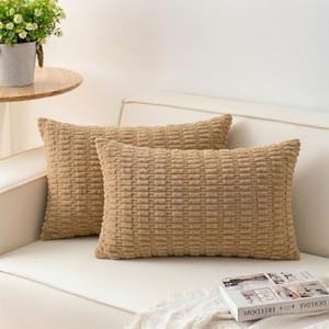 Aegero Pack of 2 Corduroy Decorative Throw Pillow Covers 12x24 Inch Soft Striped Pillow Covers Modern Farmhouse Home Decor for Sofa Living Room Couch BedCoffee