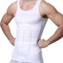 GKVK Mens Slimming Body Shaper Vest Shirt Abs Abdomen Slim (Medium, White)
