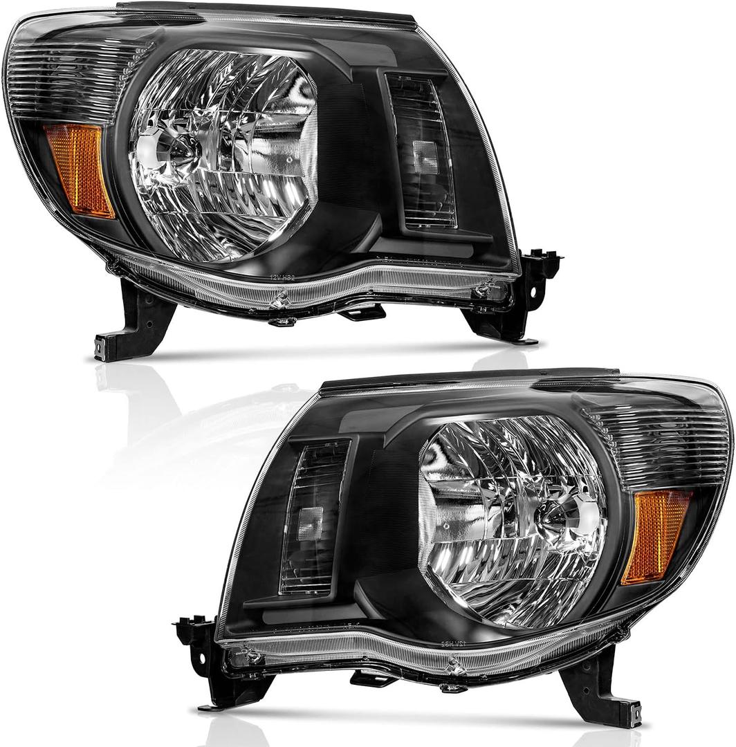 Headlights Assembly Compatible with 2005-2011 Tacoma Headlights Assemblies for 05 06 07 08 09 10 11 Tacoma Replacement Automotive (Clear Lens I Black Housing I Amber Reflector)