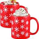 Sliner 2 Sets Red Christmas Snowflake Mugs 11 oz Winter Ceramic Coffee Cups Gift Holiday Ceramic Tea Cup Xmas Birthday Gifts for Men Women
