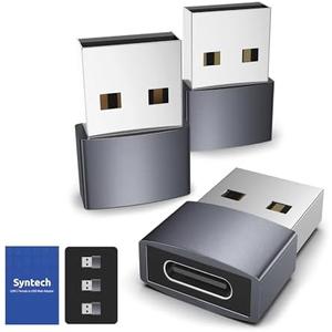 Syntech USB C Female to USB Male Adapter Pack of 3 [Travel Must Haves, Aluminum] USB C to USB Adapter, Type C Charger Cable Power Converter Compatible with iPhone 15 Apple Watch AirPods CarPlay, etc.