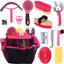 Horse Grooming Kit 13 Piece, Horse Brushes for Grooming Supplies with Tote Bag, Horses Tack Brush Set for Effective Grooming and Cleaning, Gift for Horse Riders Beginners (Pink)