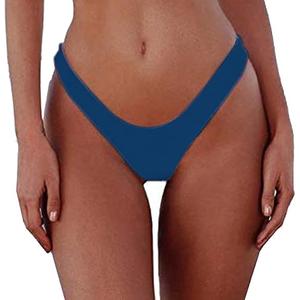SherryDC Women's Sexy Cheeky Thong Brazilian Cut Low Rise High Leg Bikini Bottom (560-deep Blue, X-Large)