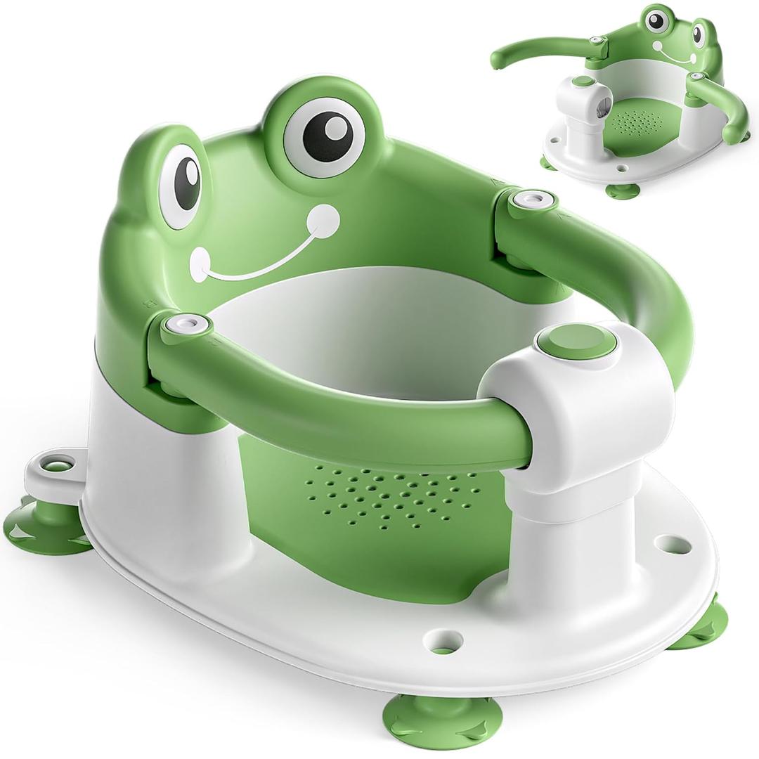Baby Bath Seat for Babies 6 Months & Up - Toddler Bath Seats for Baby Sitting Up with 4 Suction Cups & Soft Cushion, Non-Slip Infants Shower Bathtub Chair for Newborn Boys Girls, Green