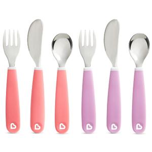 Munchkin Splash Toddler Fork, Knife and Spoon Utensil Set, 2 Pack, Pink/Purple