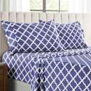 LUX Dcor Quatrefoil Full Sheet Set, 4 Piece Soft Microfiber Wrinkle Free Sheets - Printed Bed Sheets Includes Flat Sheet, Fitted Sheet with Deep Pockets, & 2 Pillowcases - Oeko-TEX, (Navy Blue)