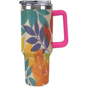 Car Cup Multicolor Leaves Printed Leakproof Fits Car Cup Holder Cup