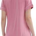 Cherrydew Womens Soft Cooling Nightshirt Short Sleeve Bamboo Viscose Nightie V Neck Lightweight Nightgown S-XXL (Pink, XXL)