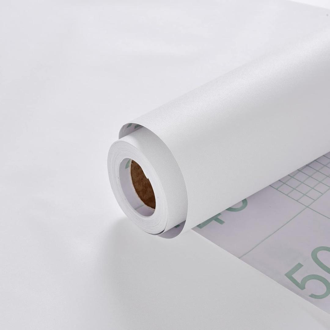 White Peel and Stick Countertops Removable Wallpaper Thicken Vinyl Modern Matte Textured Solid Color Self-Adhesive Contact Paper for Bedroom Kitchen Cabinet (24"x393")