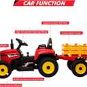 Kids Battery Powered Electric Tractor with Parent Remote Control & Trailer, Toddler 12V Ride On Toy with Dual Motors /2+1 Gear Shift/ 7-LED Lights/USB & Music Player,Red,35W/ EVA Tire