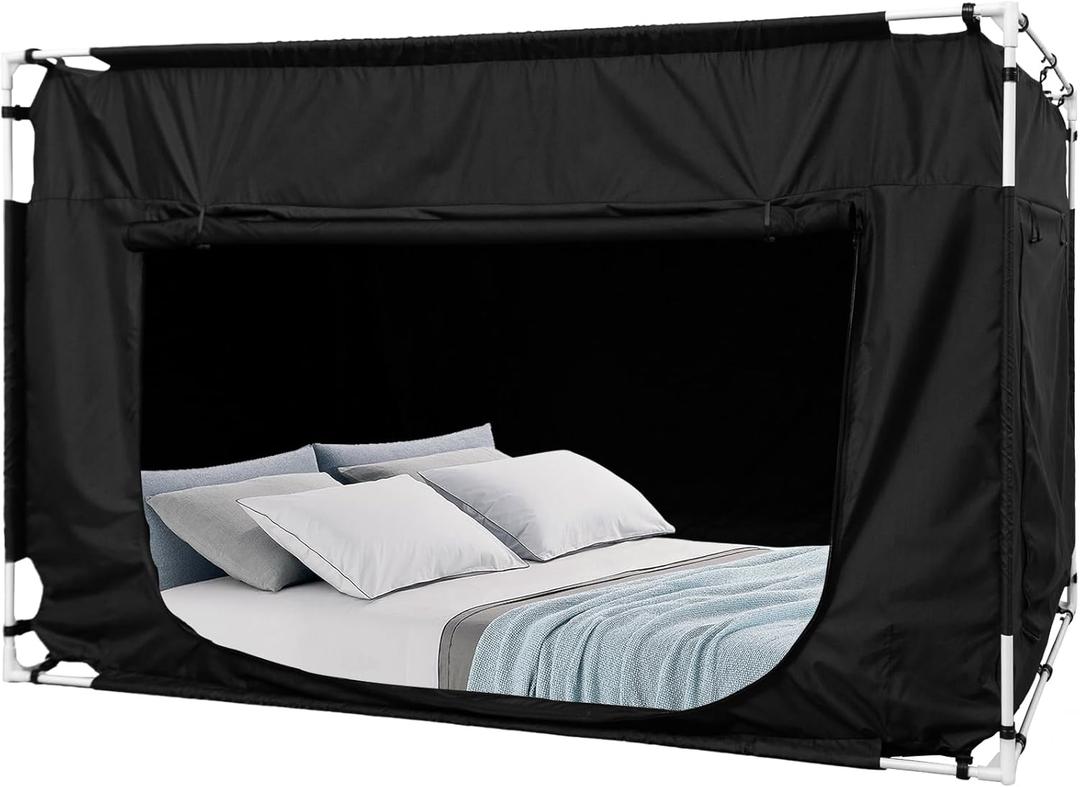 Quinnsus Bed Tent Bed Canopy Full Size Tents for Adult and Kids - Portable Sleeping Bed Tents 80% Blackout with 4 Doors Breathable Private Space Tents(Mattress Not Included)