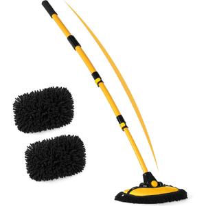 anngrowy 56.7" Car Wash Brush Mop Kit Mitt Sponge with Long Handle Car Cleaning Supplies Kit Tools Car Washing Duster Exterior Scratch Free, Chenille Replacement Head Extension Pole (Black)