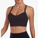 IBL Isoft Sports Bras for Women Molded Cup, Ribbed Strappy Criss Cross Back Light Support for Yoga Gym Workout, Size -Medium