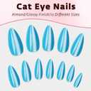 120Pcs Cat Eye Press on Nails Almond Medium Length, Full Cover Sky Blue Press on Fake Nails Glossy Acrylic Almond Shape Glue Nails for Women Girls