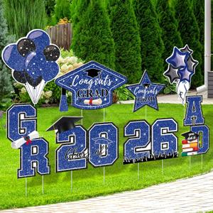 Graduation Yard Sign 2026, 8pcs Large Plastic Graduation Yard Signs Class of 2026 with Stakes for High School College Grad Party Display Indoor or Outdoor(Blue,Black,White)