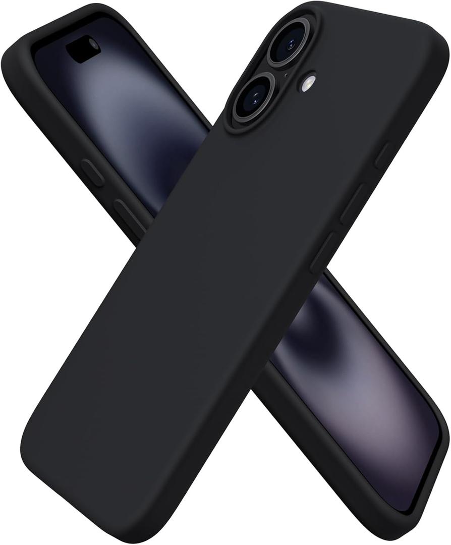 ORNARTO Compatible with iPhone 16 Case 6.1", Slim Liquid Silicone 3 Layers Full Covered Soft Gel Rubber Shockproof Phone Case, Protective Cover with Anti-Scratch Microfiber Lining-Black