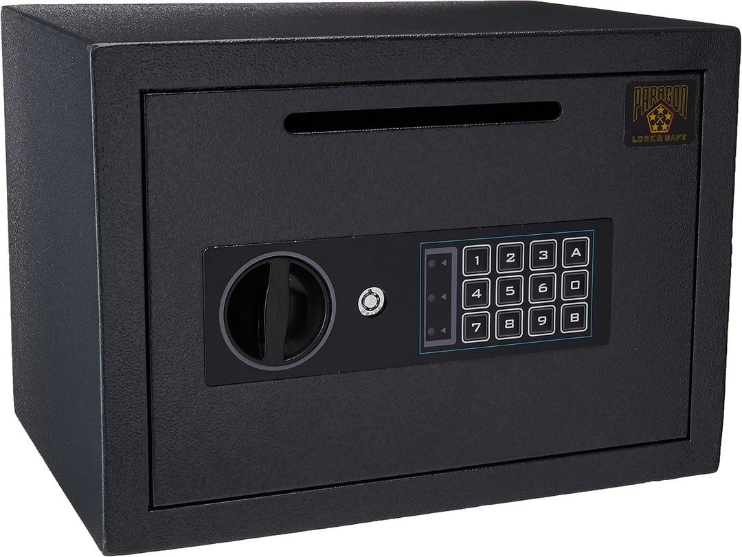 Drop Safe - Digital Compact Steel Money Security Box with Keypad - Deposit Cash Easily For Home or Business by Paragon Safe - Black, .54 Cubic Feet