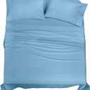 ROYALE LINENS 100% Organic Cotton Full Sheet Set - Percale Weave - 4 Pieces Set - 1 Flat, 1 Deep Pocket Fitted Sheet and 2 Pillowcases - Lake Blue Bed Sheets - Sbanas Full - Crisp Cool (Lake Blue)