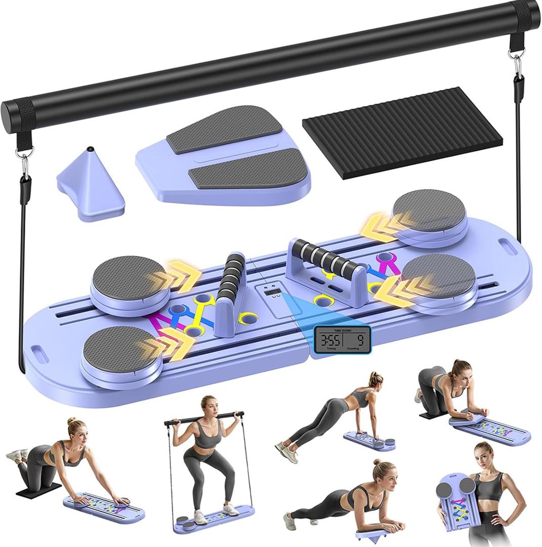 Pilates Board,Foldable Pilates Reformer Equipment with Timer, Multi-Purpose Portable Pilates Reformer Machine Home Pilates Kit for Home Workout,Fitness,Exercise,Abs (Purple)