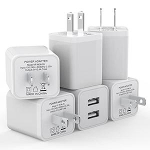 6Pack USB Wall Charger, iGENJUN 2.4A Phone Charger Dual USB Port Cube Power Plug Adapter Fast Wall Charger Block Compatible with iPhone 17/17 Pro/16/16 Pro, Samsung Galaxy, Pixel, LG, Android-White