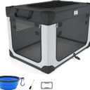 42 Inch Collapsible Soft Dog Crate for Extra Large Dogs, 3-Door Foldable Travel Dog Kennel with Durable Mesh Windows for Indoor & Outdoor, with Warm Blanket and Foldable Bowl