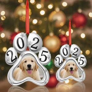 2025 Dog Pawprint Photo Ornament for Christmas Tree Puppy's First Christmas Ornaments Decoration Xmas Gift for Dog Lovers Loss Loved Pet Remembrance Memorial Keepsake Picture Frame Ornament