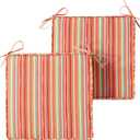 Outdoor 18 inch Square Patio Dining Chair Pads Comfortable Fiber-Filled Seat Cushions with Ties, Reversible Polyester Fabric - Watermelon Stripe, Set of 2