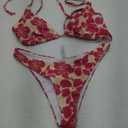 SOLY HUX Women's Boho Floral Print Halter Swimsuit Tie Back High Cut Bikini Set 2 Piece Bathing Suit M