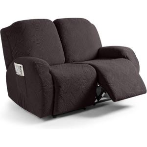 Ruaozz Recliner Sofa Covers Recliner Chair Covers Loveseat Recliner Slipcovers with Pockets Washable Furniture Protector with Elastic Bottom (2 Seater, Chocolate)