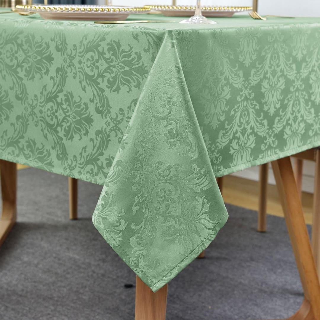 SASTYBALE Summer Tablecloth Rectangle, Spill-Proof Wrinkle Resistant Jacquard Fabric Table Cloth, Soft Polyester Damask Table Cover for Parties, Picnic, Dinner(60 * 120 inch, Light Green)
