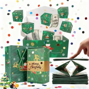 16PCS Surprise Gift Box Explosion for Money, Merry Christmas Surprise Gift Box Explosion for Money, Christmas Cash Luxury Folding Pop-Up SurpriseBox (Green)